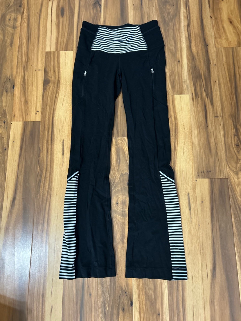 lululemon athletica Black Leggings with Black & White Stripe Panels